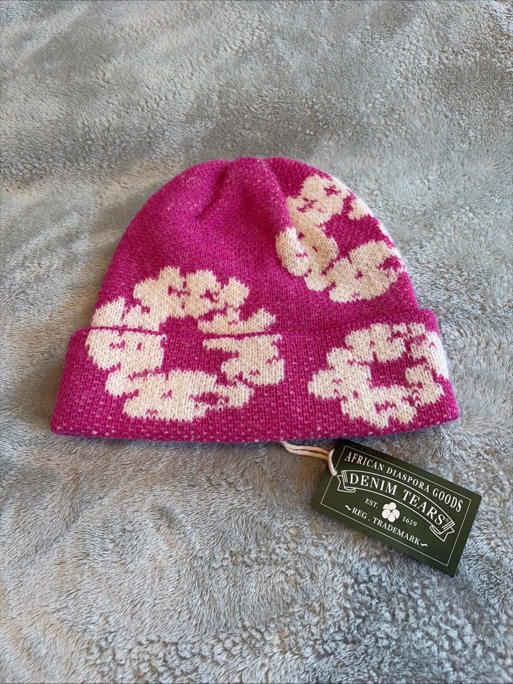 Denim Tears Cotton Wreath Pink White Beanie Alpaca Winter Hat Cap NWT